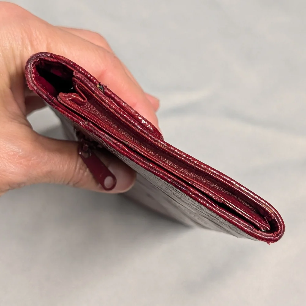 Vintage Burgundy Genuine Eel SkinLeather Trifold Wallet
